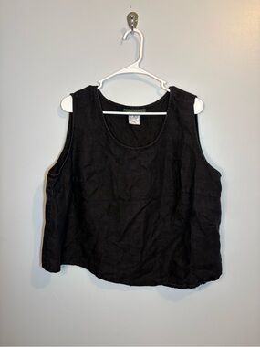 Vintage Harve Benard 22W Black 100% Linen Sleeveless Tank Top Summer Travel